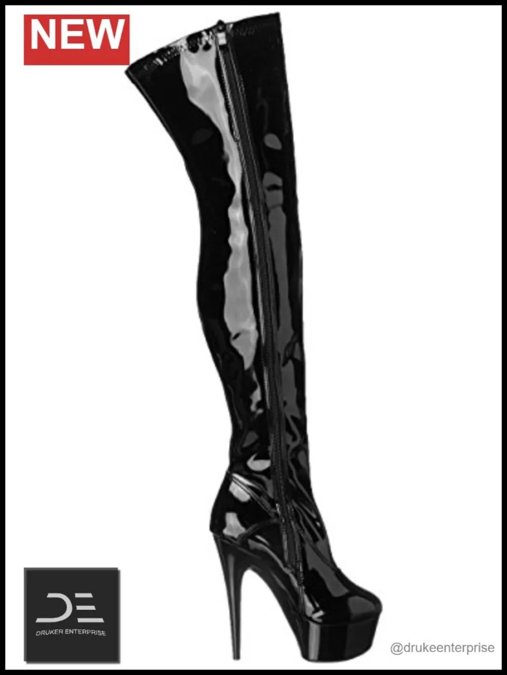 Over-the-Knee Stretch Patent Platform Boots 6in Heel 25in Shaft